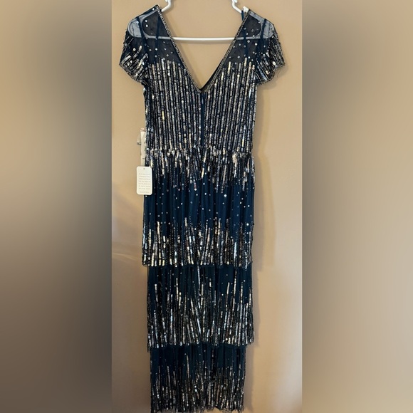 Pisarro night beaded navy tiered gown size 2 nwt - Picture 2 of 8